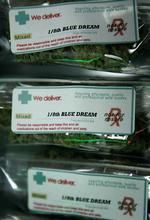 Færdigpakket cannabis til salg i San Francisco-'apotek'. Arkivfoto. 