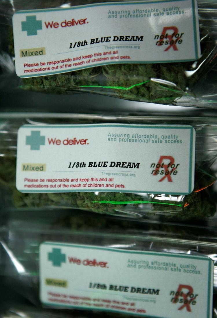 Færdigpakket cannabis til salg i San Francisco-'apotek'. Arkivfoto. 