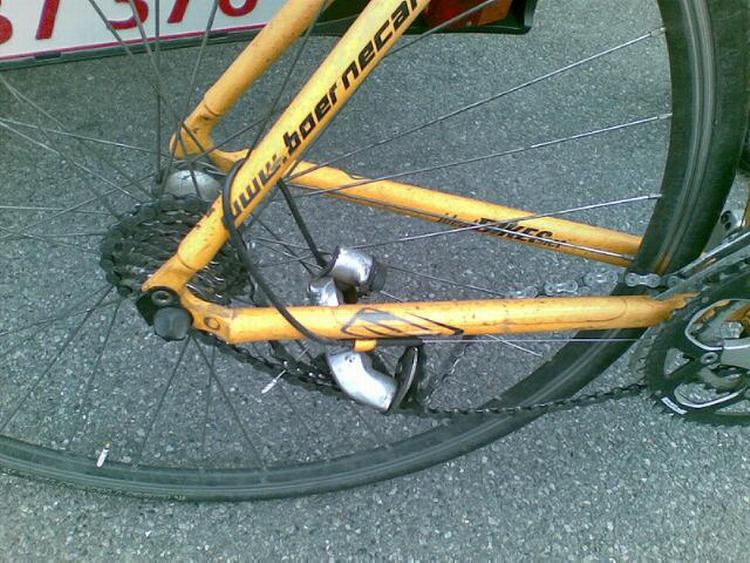 Lars Løkkes cykel efter dagens hårde medfart. 