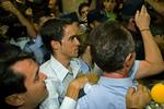 Alberto Contador fik en kongelig modtagelse, da han ankom til Madrid efter Tour de France-sejren. 
