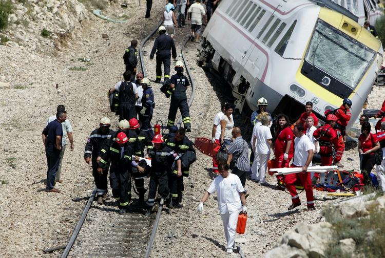 Halvdelen af passagererne blev kvæstet - og seks mistede livet - da et kroatisk tog løb af sporet. Arkivfoto 