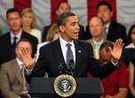 Barack Obama på det offentlige møde i North Carolina, hvor han erkendte, at sundhedsreformen bliver forsinket. 
