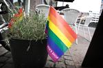 Regnbueflag på Cafe Focus i Frederiksborggade. 