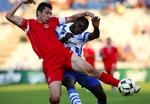 Peter Utaka (i hvidt og blåt) var OB'ernes absolut bedste mand med tre scoringer mod Rabotnicki. 