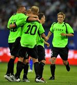 Søren Berg (nr. 10) scorede kampens eneste mål, da Randers FC vandt den svære udekamp mod Hamburger SV. 
