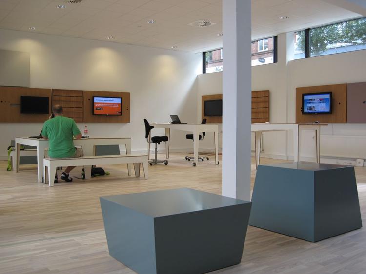 Herning får mandag et nyt bibliotek. Det er ifølge lederen verdens første nyhedsbibliotek. Foto: Biblioteket i Midtbyen 