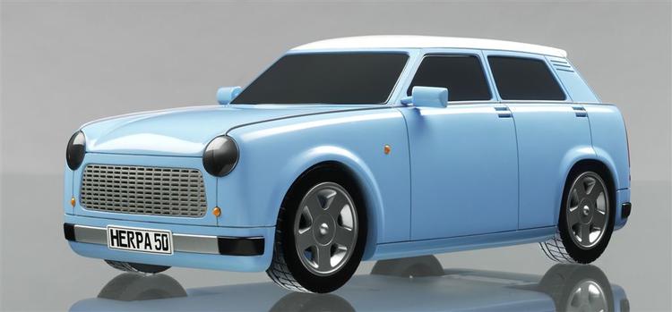 Sådan omtrent vil den moderne Trabant se ud. Planen er, at den udelukkende skal køre med elmotor. 