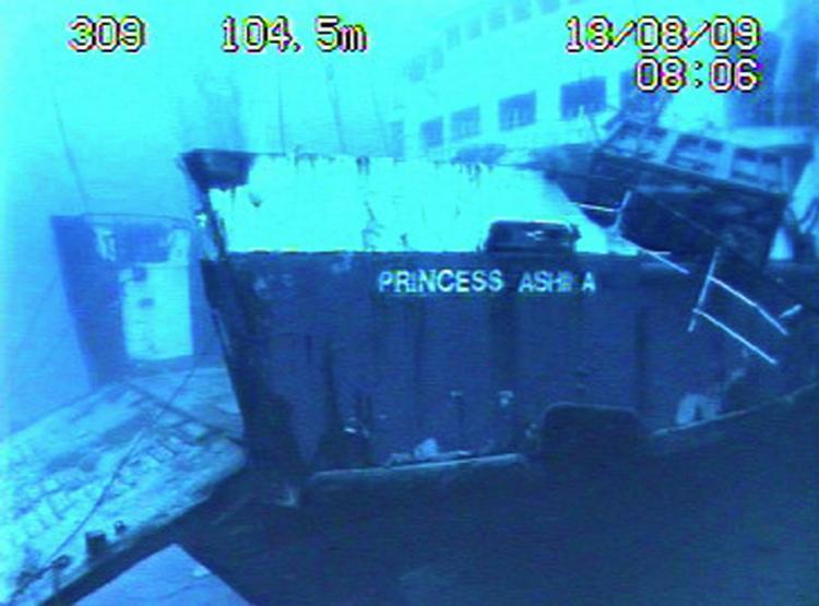Færgen 'Prinsesse Ashika' ligger på 109 meters dybde. 