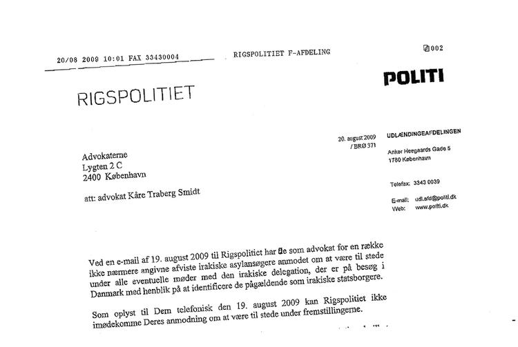Kåre Traberg Smidt var en af de advokater, som i dag fik brev fra Rigspolitiet. I brevet begrundede vicerigspolitichefen, hvorfor de afviste, irakiske asylansøgere ikke må have advokat med til afhøring med den irakiske delegation. 
