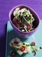 Køb et godt glas artiskokhjerter eller køb hellere nogle stykker, så du altid har et ekstra glas på lager, hvis der skulle komme uventede gæster. Brug dem i denne superenkle, friske salat med chili og citrus-ingefærdressing, der er god enten som tilbehør eller forret. 