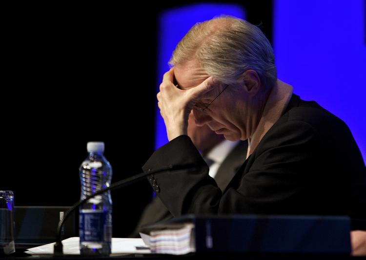 Danske Bank’s CEO Peter Straarup at the bank’s AGM earlier this year. 