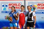 Juliane Elander yderst til højre sikrede sig Danmarks første medalje ved VM i roning i Poznan. 