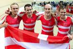 De danske guldvindere i 4 km holdforfølgelsesløb er alvroligt svækket til næste VM, som skal køres i Danmark til næste år. Alex Rasmussen og Michael Mørkøv har meldt afbud og Casper Jørgensen er langtidsskadet. Arkivfoto. 