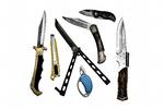 Denmark has very strict laws on knives that can be carried in the public space. Here are some knives that have previously been  confiscated by police in an unrelated case, including a stanley knife (second from left). Archive. 