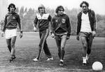 I 1981 var de fire største profiler på det danske landshold Frank Arnesen, Søren Lerby, Allan Simonsen og Preben Elkjær, der her ses dagen inden kampen mod Jugoslavien i Idrætsparken. Arkivfoto. 