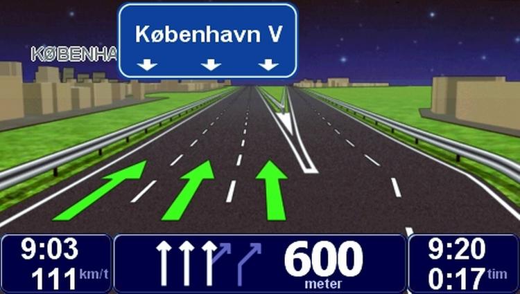 Skærmbilledet på den nye TomTom GO 950. Den kan vise vej både i København - som det ses på billedet - og i USA. 