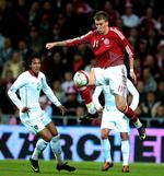 Nicklas Bendtner er ikke helt tilfreds med sit måludbytte på landsholdet.  Arkivfoto: Ernst van Norde/Polfoto 