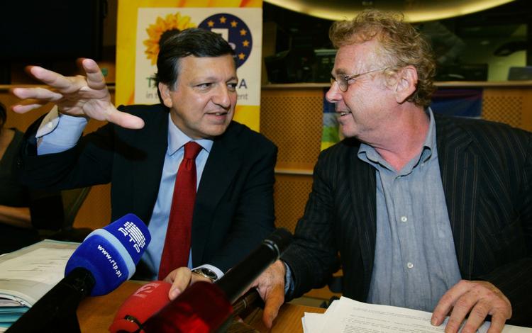 EU-kommissionens formand José Manuel Barroso (tv.) og den ene formand for den grønne gruppe i EU-parlamentet, tysk-franske Daniel Cohn-Bendit. 