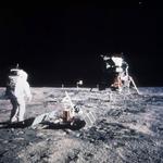 Edwin Aldrin på Månen foran Apollo 11's landingsfartøj den 20. juli 1969. Arkivfoto. 