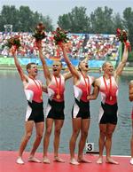 Mads Kruse-Andersen (nummer to fra højre) sad i 'Guldfireren', der sejrede ved OL i Beijing 2008. Arkivfoto. 