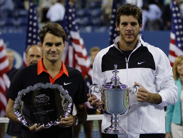 Med sin første grandslamtitel forhindrede Juan Manuel del Potro (th.) Roger Federer i at vinde den 16. 