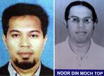 Dette foto, der er frigivet af det indonesiske politi, viser til højre det nyeste billede Noordin Muhammed Top. 