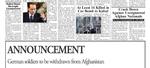 I dagens udgave af avisen Afghanistan Outlook skriver det opdigtede tyske Ministerium for Statslig Sikkerhed, at de tyske soldater i Afghanistan vil blive trukket hjem. 