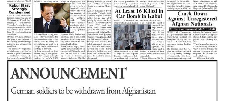 I dagens udgave af avisen Afghanistan Outlook skriver det opdigtede tyske Ministerium for Statslig Sikkerhed, at de tyske soldater i Afghanistan vil blive trukket hjem. 
