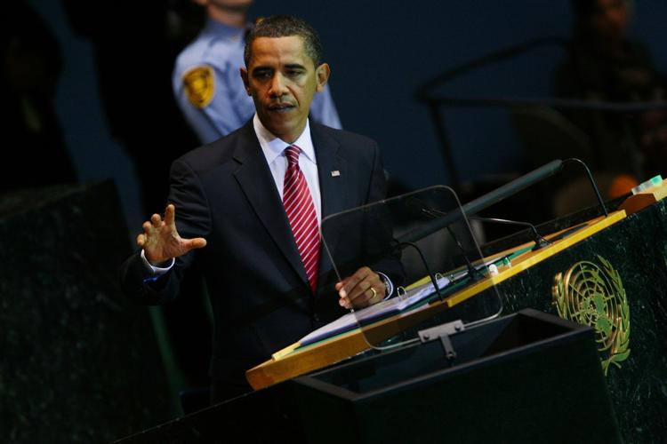 USA's præsident, Barack Obama holder sin første tale til FN's Generalforsamling. 