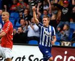øren Rieks fejrer en scoring for Esbjerg. Angriberen er kommet ind i landsholdsvarmen, men venter tålmodigt på at komme i spil. Arkivfoto. 