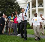 Barack Obama har tidligere talt for Chicagos kandidatur som OL-by i 2016. Billedet er fra 16. september, hvor han deltog i en støtteevent på plænen foran Det Hvide Hus. 