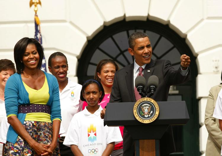 Barack Obama er gået aktivt ind i kampagnen for at få OL i 2016 til Chicago. Billedet er fra tidligere på måneden, hvor han deltog i en event på plænen foran Det Hvide Hus. 