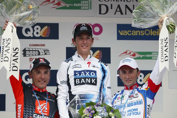 Andy Scleck øverst på podiet efter årets udgave af Liege-Bastogne-Liege. Arkivfoto. 