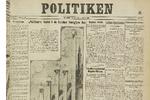 Her Politiken-forside fra 1909, hvor avisen havde 25 års jubilæum. Dengang med et hverdagsoplag på 31.500 og et søndagsoplag på 34.000. 