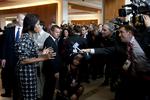 Præsidentfrue Michelle Obama møder pressen på Marriott Hotel. Hun skal hjælpe til med at få de Olympiske Lege til sin hjemby Chicago i 2016. 