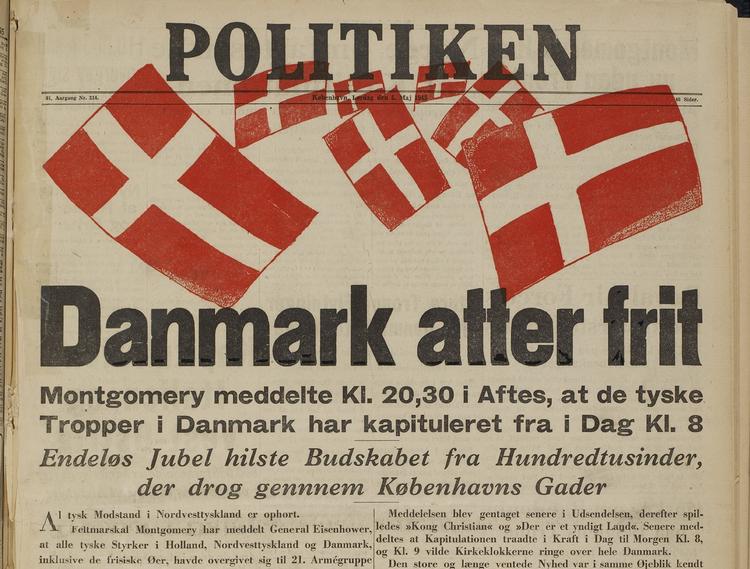 Politiken fylder 125 år i dag. En række kendte danskere anmelder dagbladet. Arkivfoto fra Danmarks befrielse. 