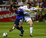 Jose Baxter (til højre) i aktion for Everton i en træningskamp mod et All Star-hold fra den amerikanske MLS. Arkivfoto. 