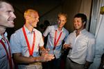 A clear majority of Danes support Crown Prince Frederik's IOC candidacy. Here he is  photographed with Danish gold medallists. Archive. 