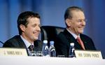 Crown Prince Frederik of Denmark and IOC President Jacques Rogge. The Crown Prince was elected to the IOC this morning. Rogge was re-elected president. Archive. 