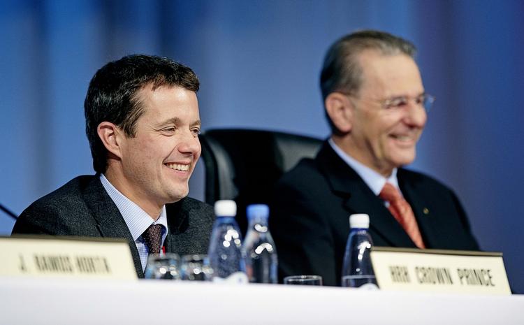Crown Prince Frederik of Denmark and IOC President Jacques Rogge. The Crown Prince was elected to the IOC this morning. Rogge was re-elected president. Archive. 