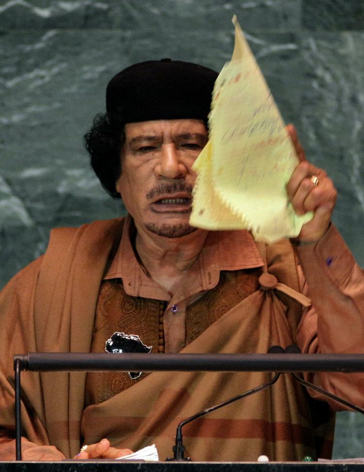 Muammar Gaddafi, der her taler ved FN's generalforsamling i september, er ved at køre sønnen i stilling til at overtage ledelsen i Libyen. Arkivfoto 