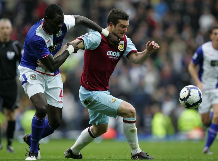 Burnleys David Nugen fik ikke meget ud af anstrengelserne mod Blackburn, som vandt 3-2. 