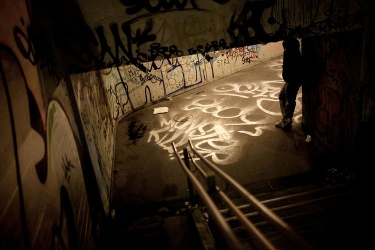 Københavnsk fodgængertunnel med omfattende graffiti-bemaling. Arkivfoto. 