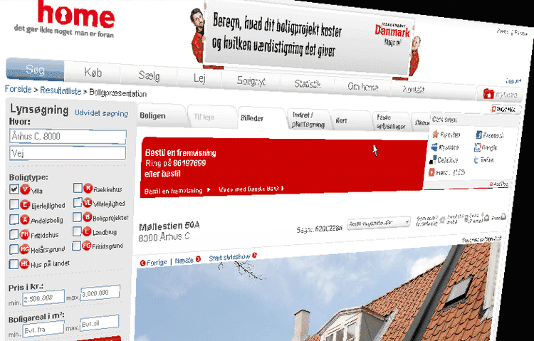 Det er boligpræsentationer som denne hos home.dk, der koster 12.500 kroner. Foto fra home.dk 
