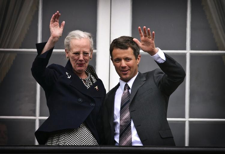 Queen Margrethe II of Denmark and Crown Prince Frederik on the occasion of his 40th birthday. Archive. 