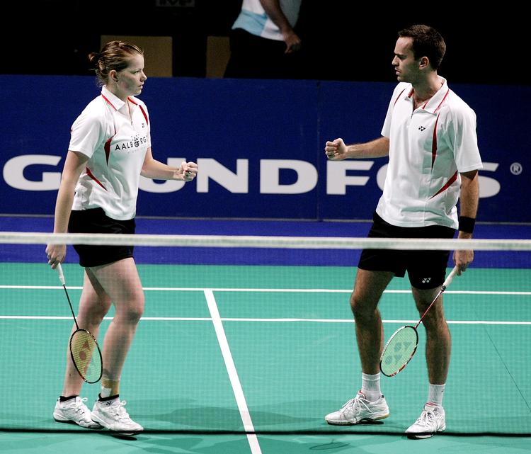I finalen. VM-bronzevinderne Joachim Fischer og Christinna Pedersen møder engelsk par i finalen i Denmark Open. Arkivfoto. 