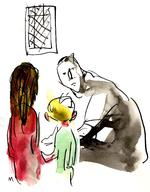 Fængslet. Som minimum burde vi have et Familiehus i alle landets regioner, skriver Kirsten Neimann. Tegning: Mette Dreyer 