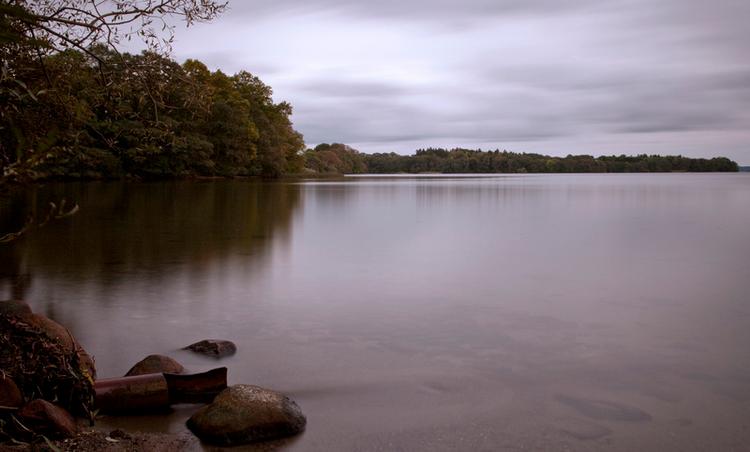 »Den meget smukke Esrum sø, som på dette billede skæmmes af et grimt menneskeskabt udløbsrør«, lyder fotografens egen billedtekst. 