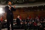 Præsident Obama på debatmødet med studerende i Shanghai. Det foregik på byens Videnskabs- og Teknologimuseum. 