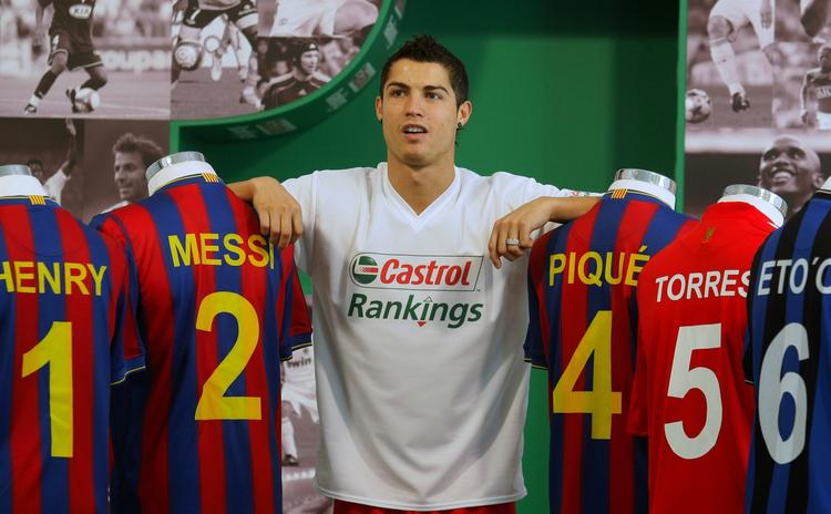 rangliste. Real Madrids Cristiano Ronaldo ved afsløringen af Castrols nuværende spillerrangliste i slutningen af oktober. Ronaldo er nummer tre på listen overgået af de to Barcelona-spillere Thierry Henry og Lionel Messi. Arkivfoto. 